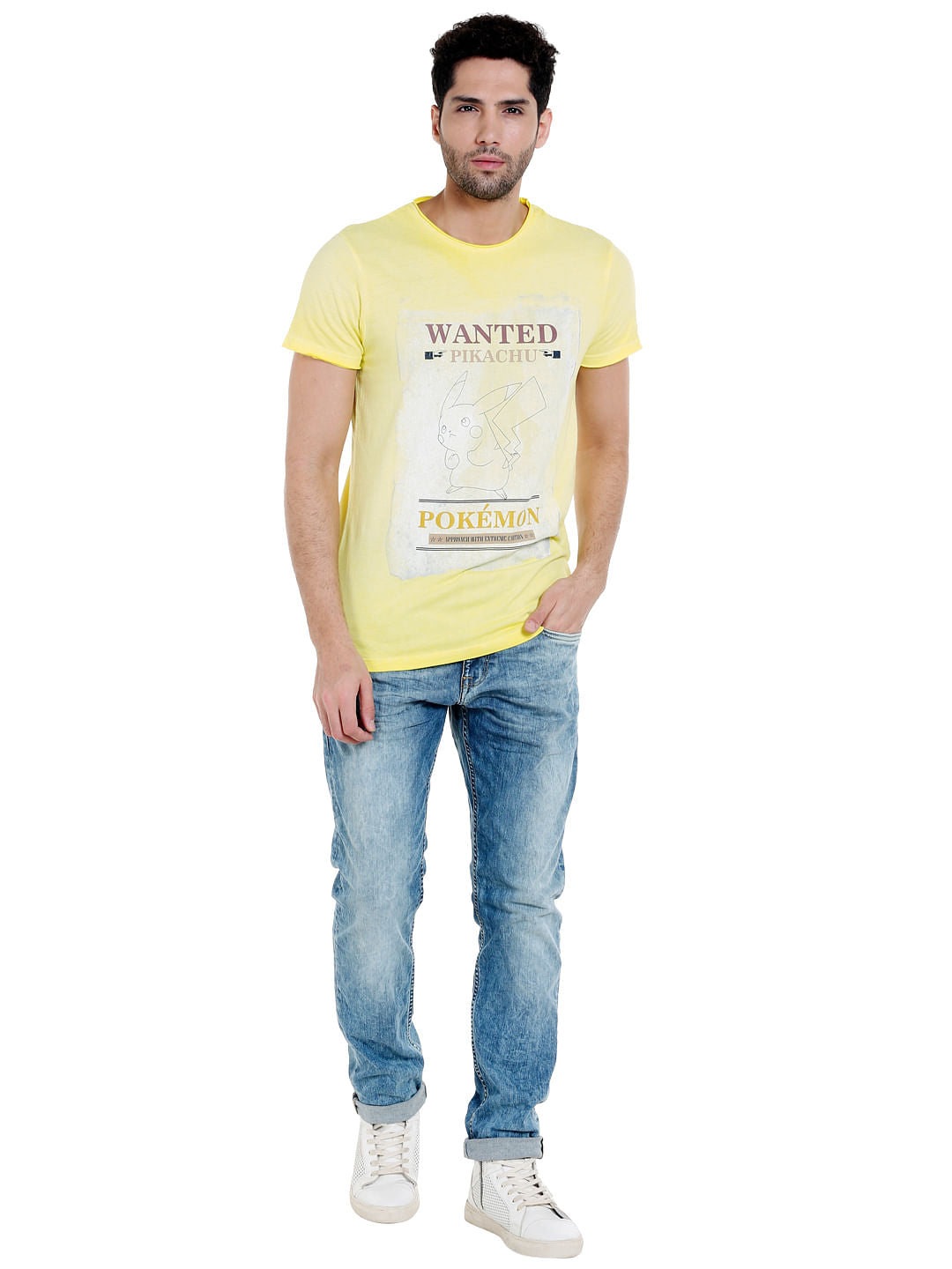 X Pokemon Yellow Pikachu Print Crew Neck T-Shirt
