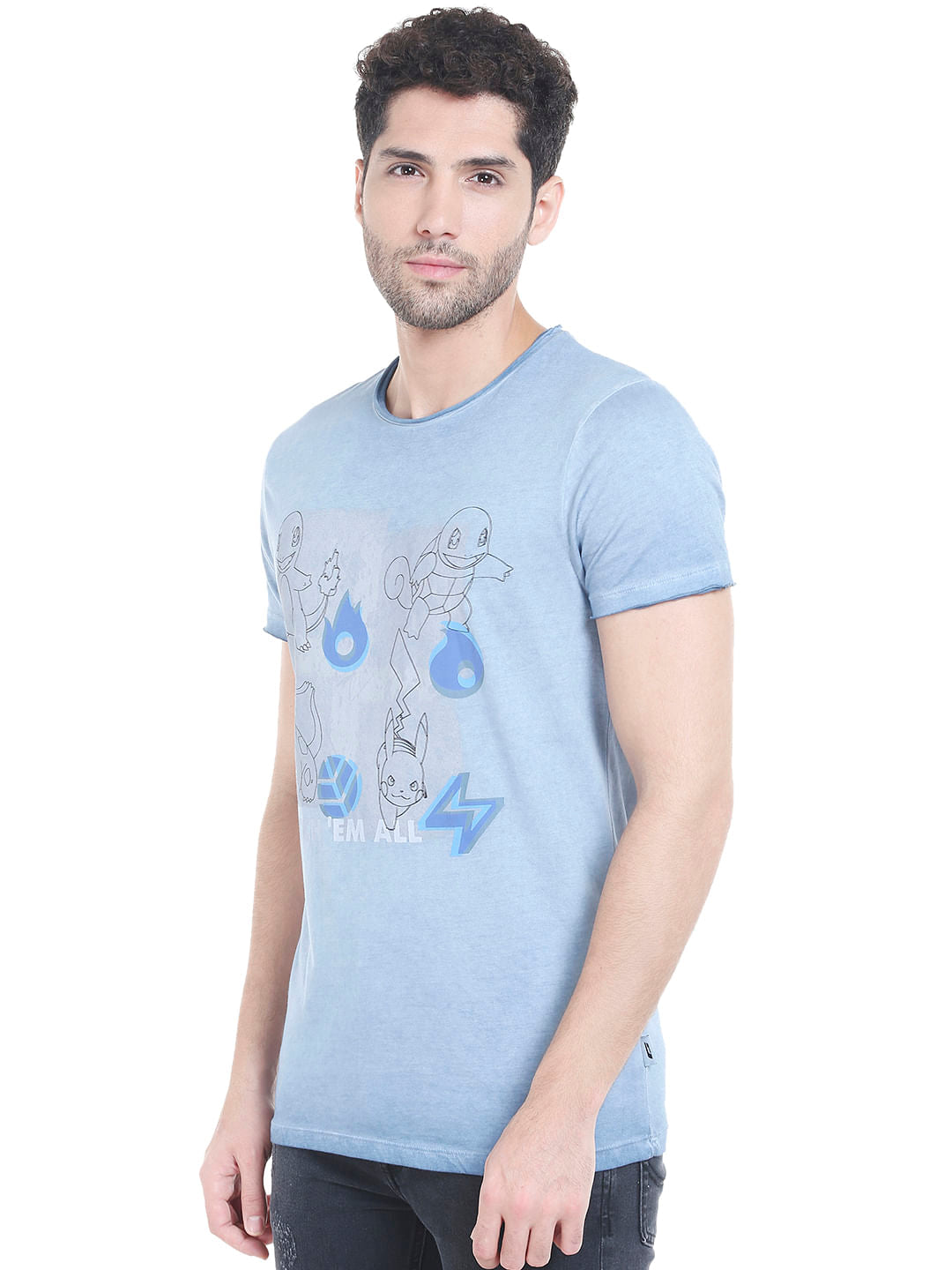 X Pokemon Blue Graphic Print Crew Neck T-Shirt