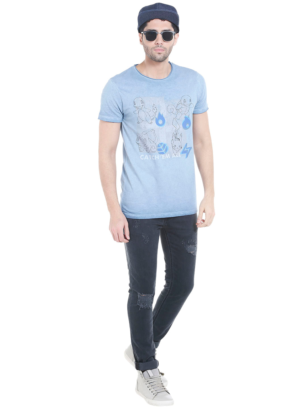 X Pokemon Blue Graphic Print Crew Neck T-Shirt