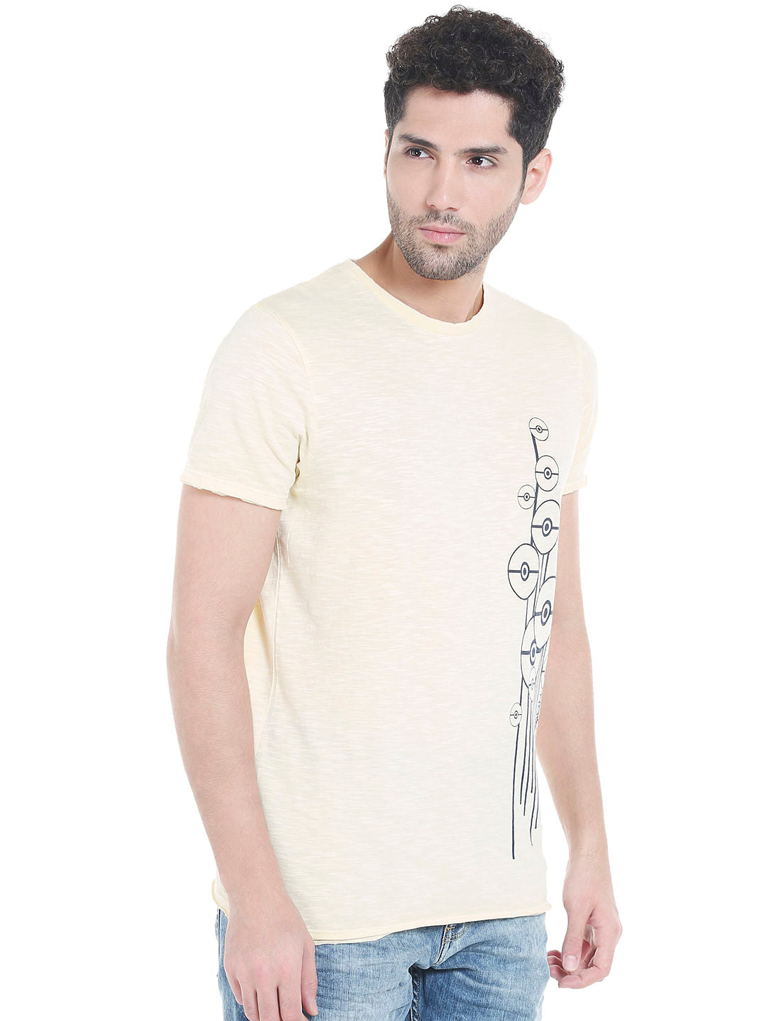 X Pokemon Light Yellow Poke Ball Print Crew Neck T-Shirt