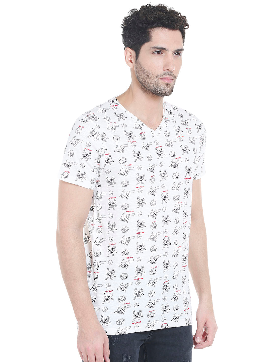 X Pokemon White All Over Print V-Neck T-Shirt