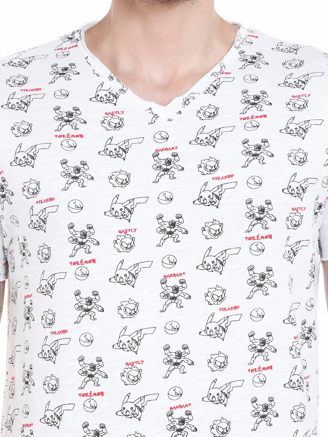 X Pokemon White All Over Print V-Neck T-Shirt
