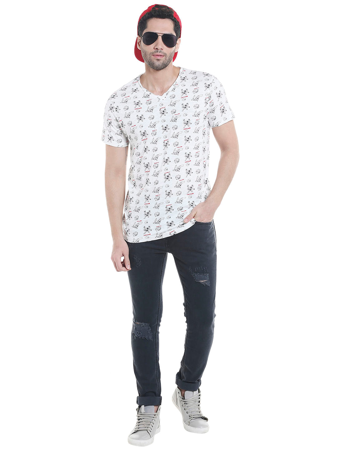X Pokemon White All Over Print V-Neck T-Shirt