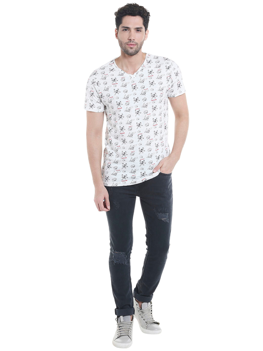X Pokemon White All Over Print V-Neck T-Shirt
