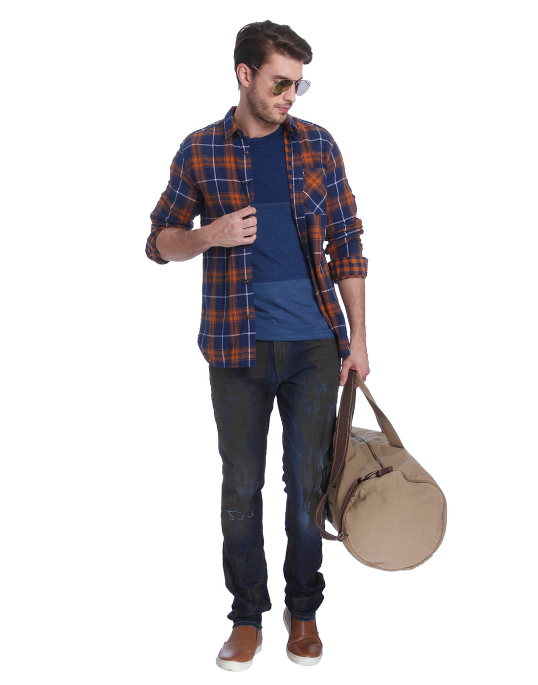 Blue Colour Blocked Crew Neck T-Shirt