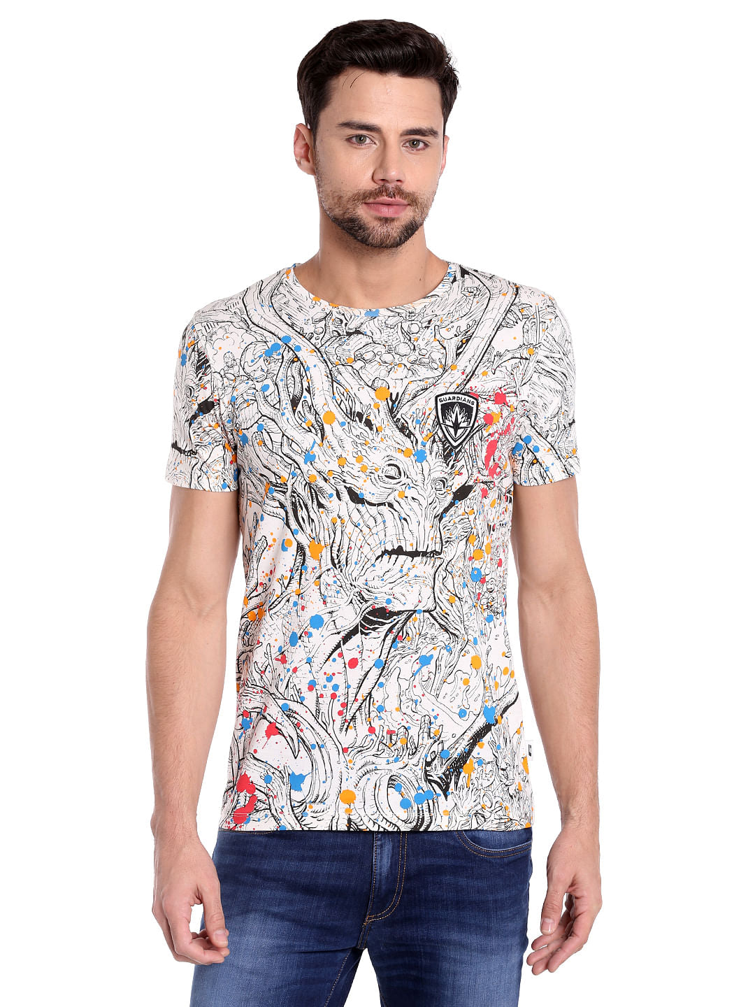 X Guardians Of The Galaxy All Over Print White Crew Neck T-Shirt