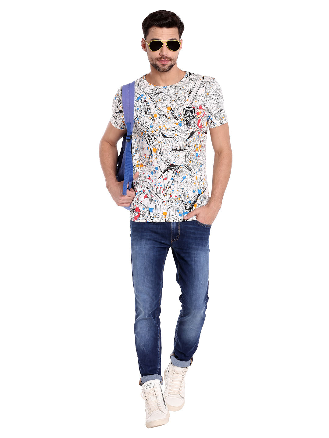 X Guardians Of The Galaxy All Over Print White Crew Neck T-Shirt