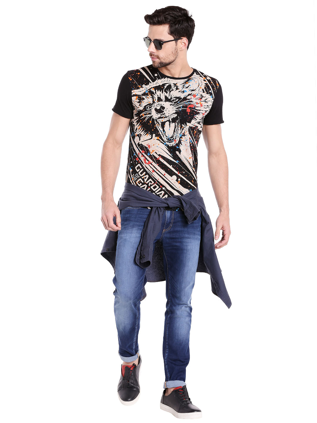 X Guardians Of The Galaxy Rocket Raccoon Print Black Crew Neck T-Shirt