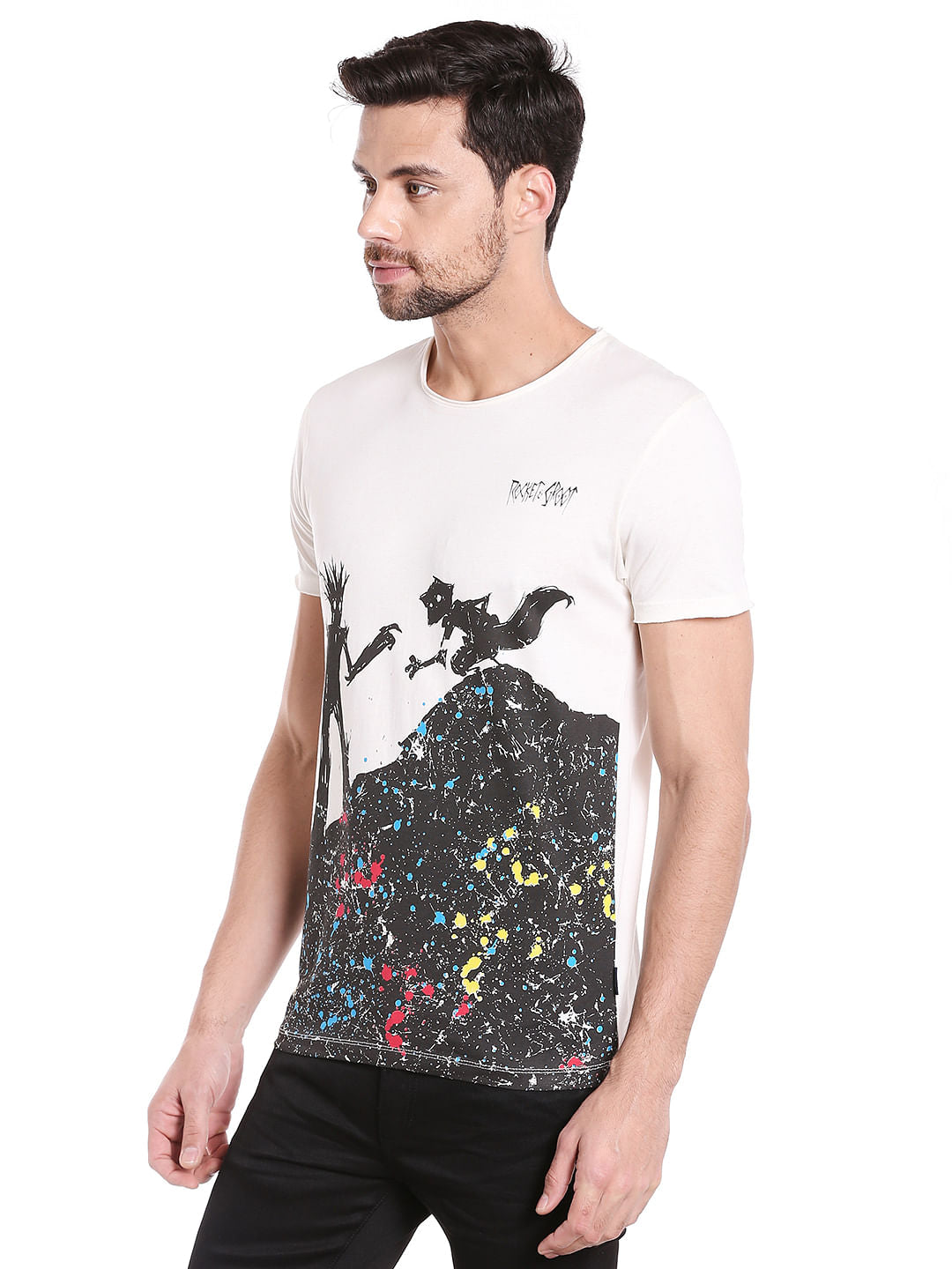 X Guardians Of The Galaxy Rocket Raccoon And Groot Print White Crew Neck T-Shirt