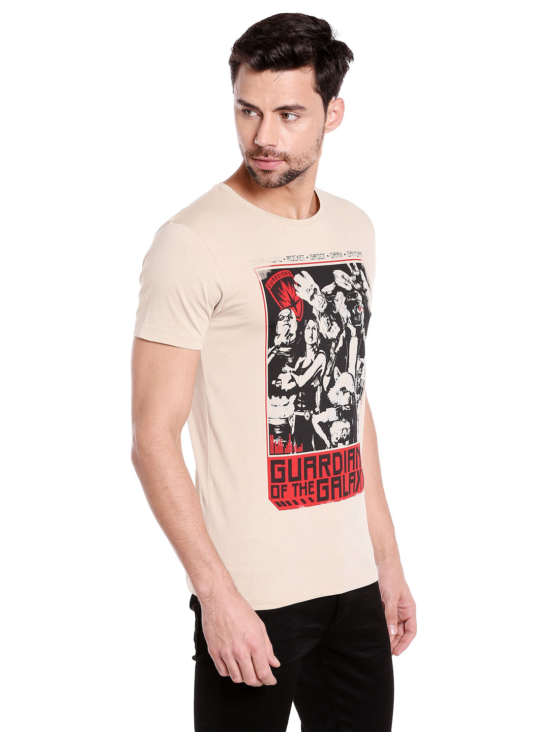 X Guardians Of The Galaxy Graphic Print Beige Crew Neck T-Shirt