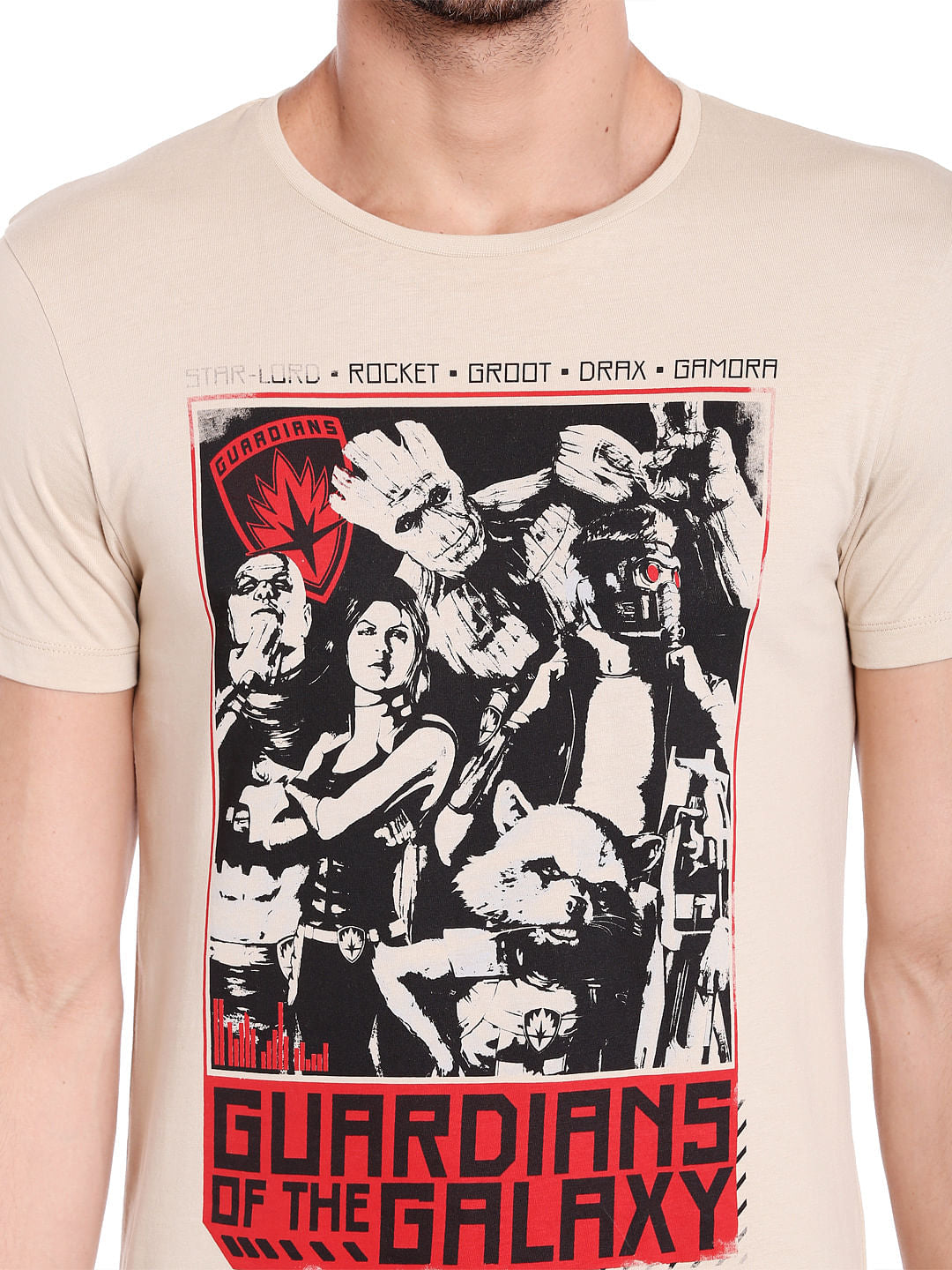 X Guardians Of The Galaxy Graphic Print Beige Crew Neck T-Shirt