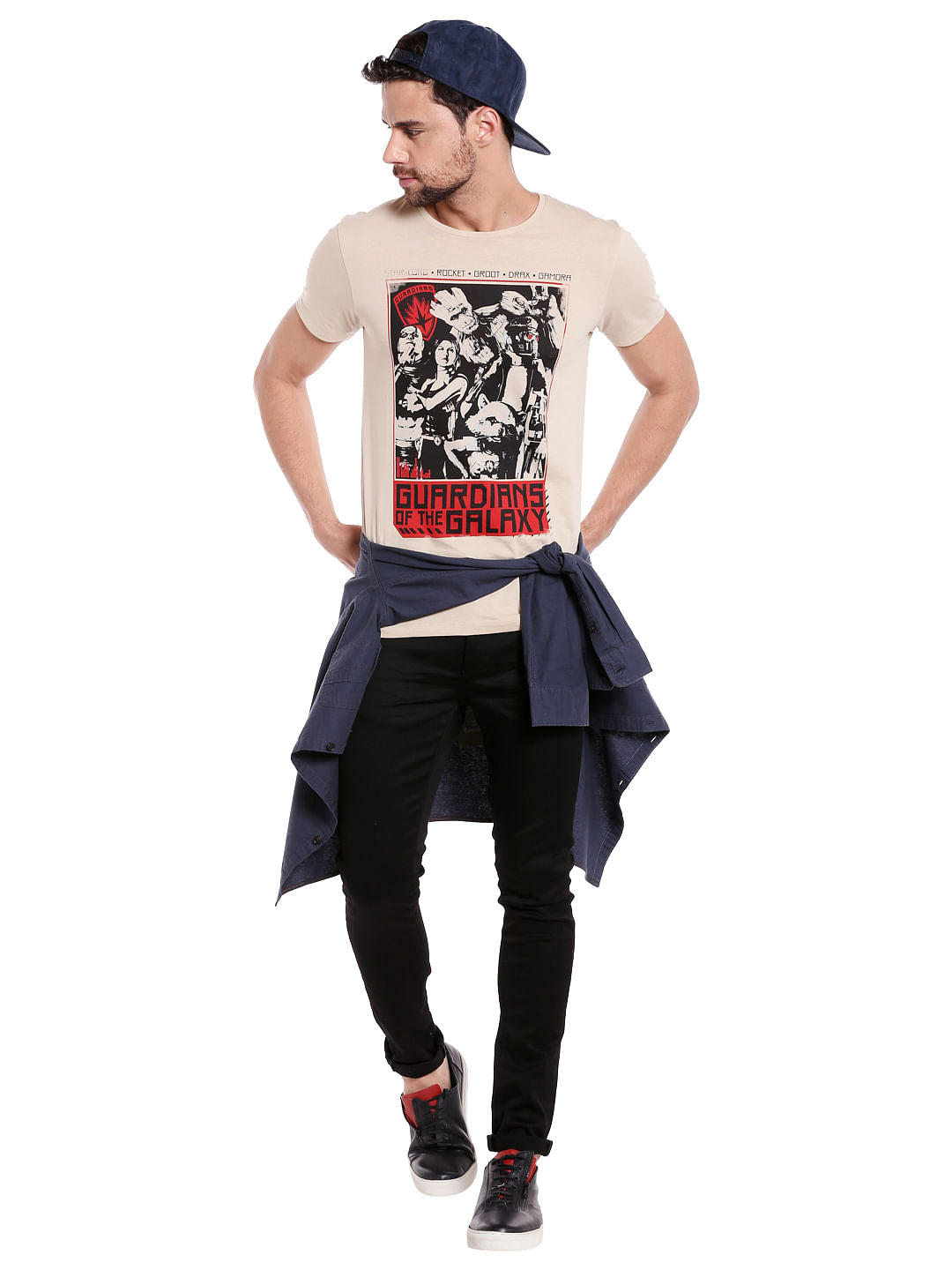 X Guardians Of The Galaxy Graphic Print Beige Crew Neck T-Shirt
