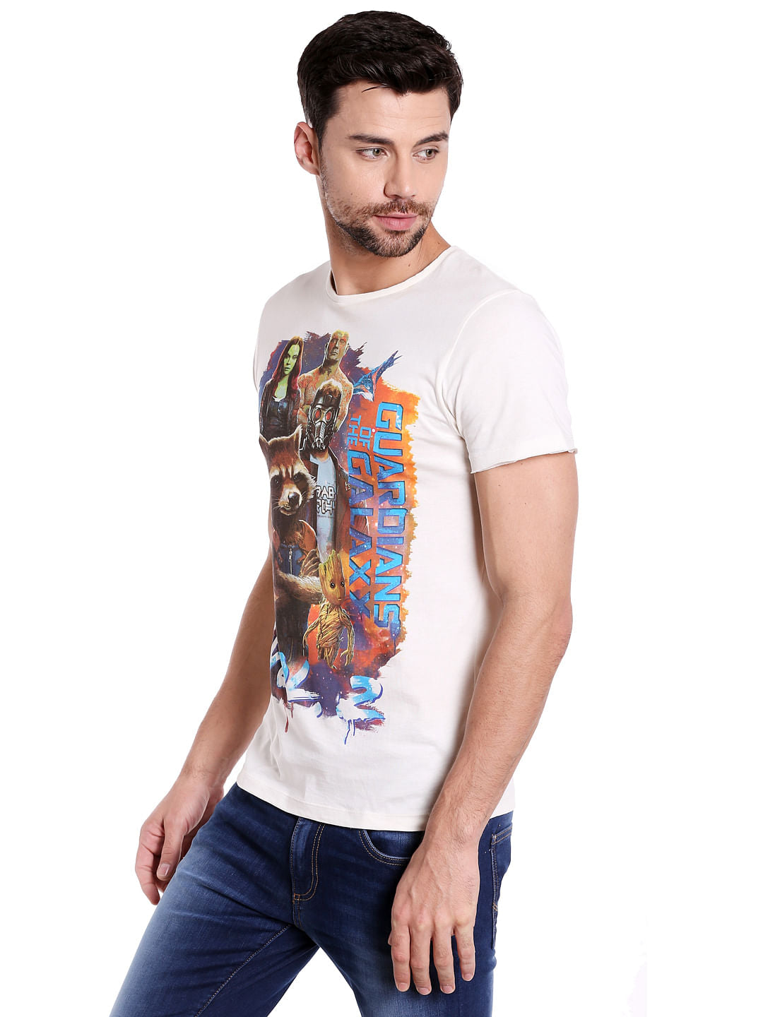 X Guardians Of The Galaxy Graphic Print White Crew Neck T-Shirt