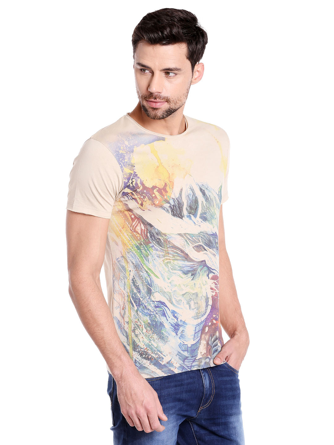 X Guardians Of The Galaxy Beige Graphic Print Crew Neck T-Shirt