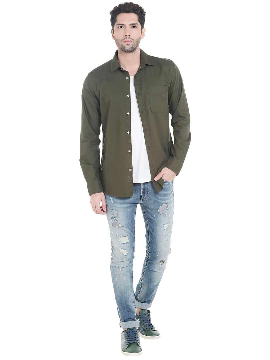 Olive Green Slim Fit Shirt