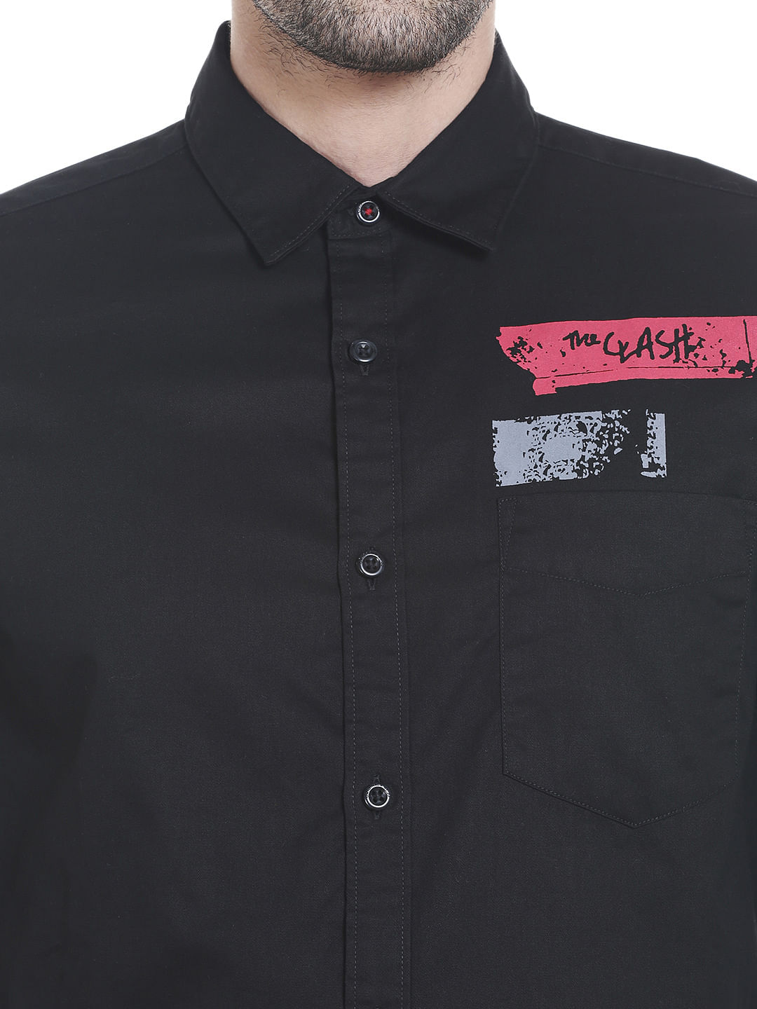 Black Slogan Print Slim Fit Shirt