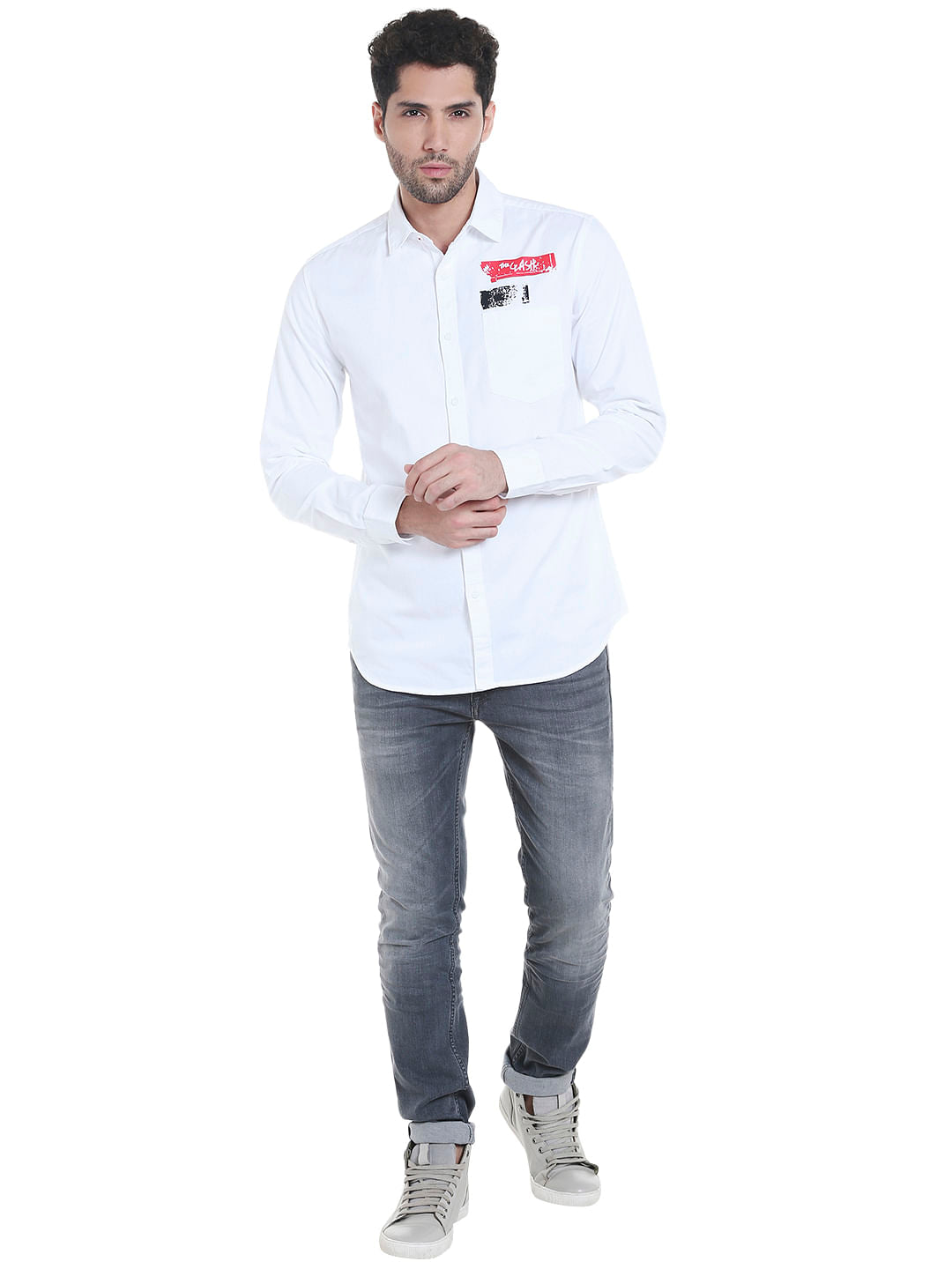 White Graphic Print Slim Fit Shirt