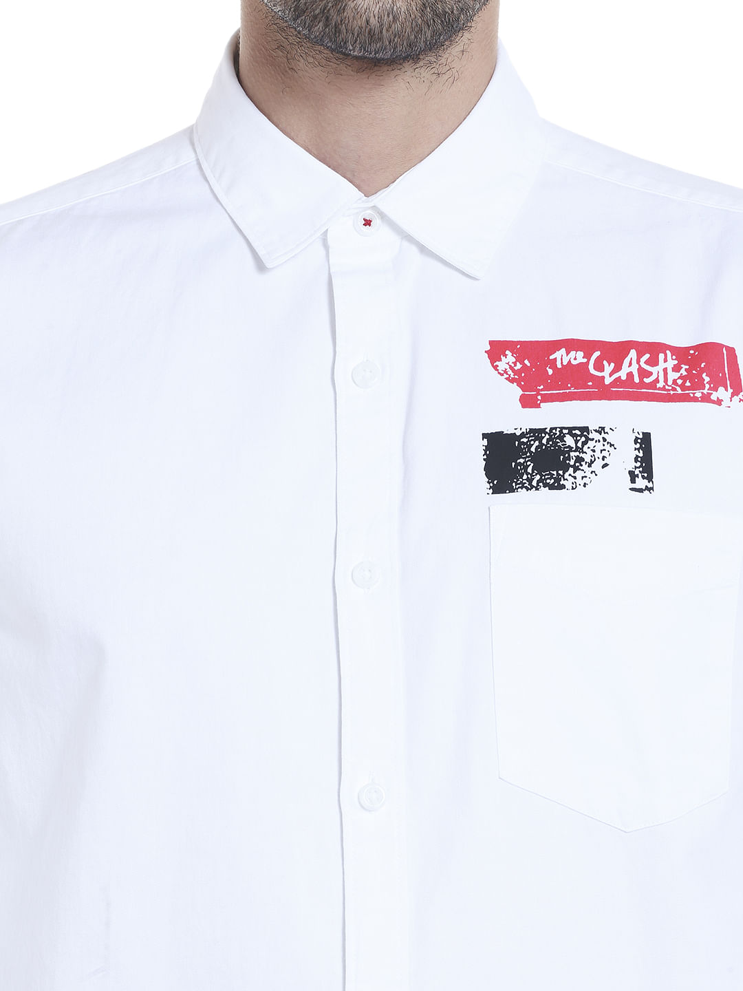 White Graphic Print Slim Fit Shirt