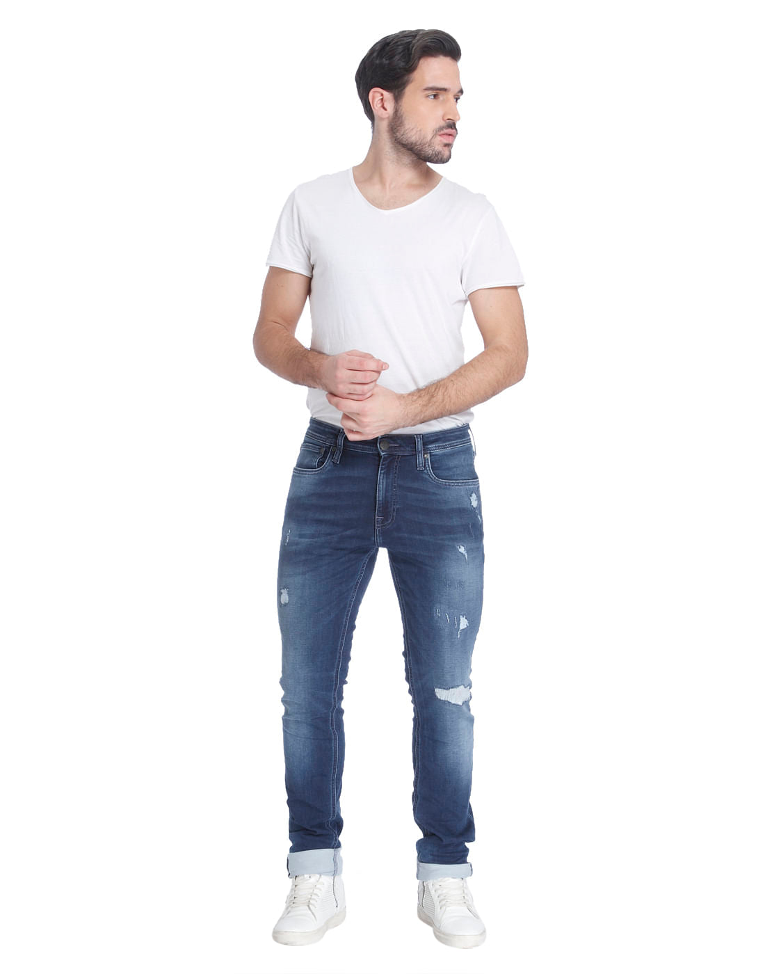 Dark Blue Distressed Skinny Jeans
