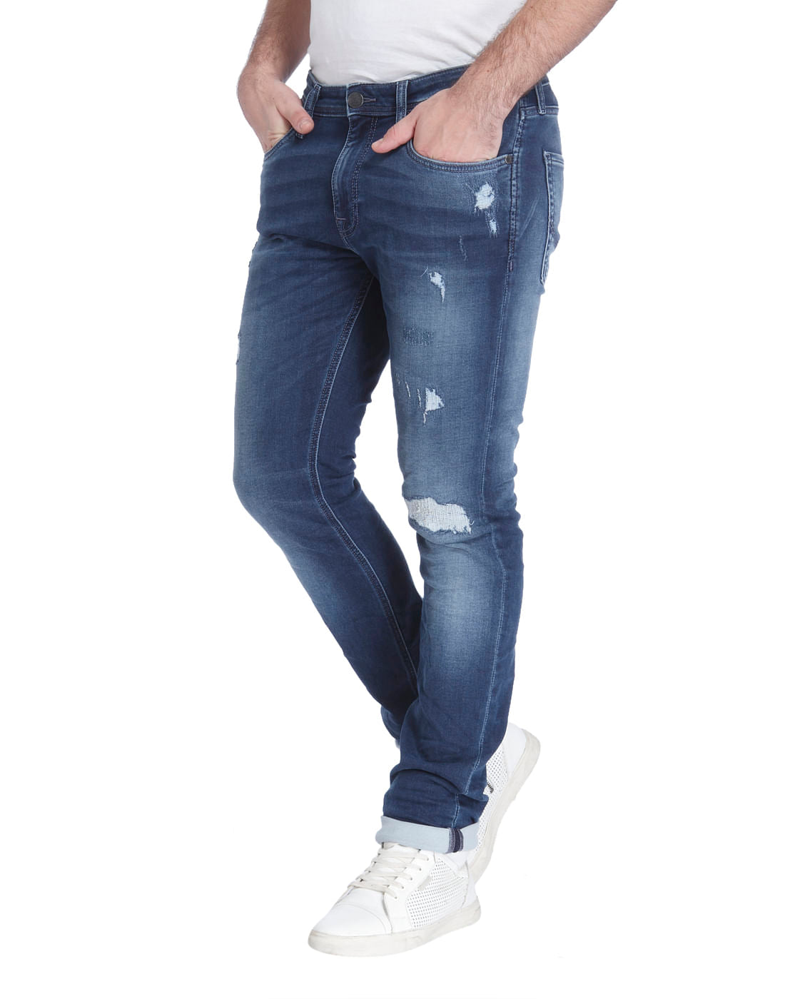 Dark Blue Distressed Skinny Jeans