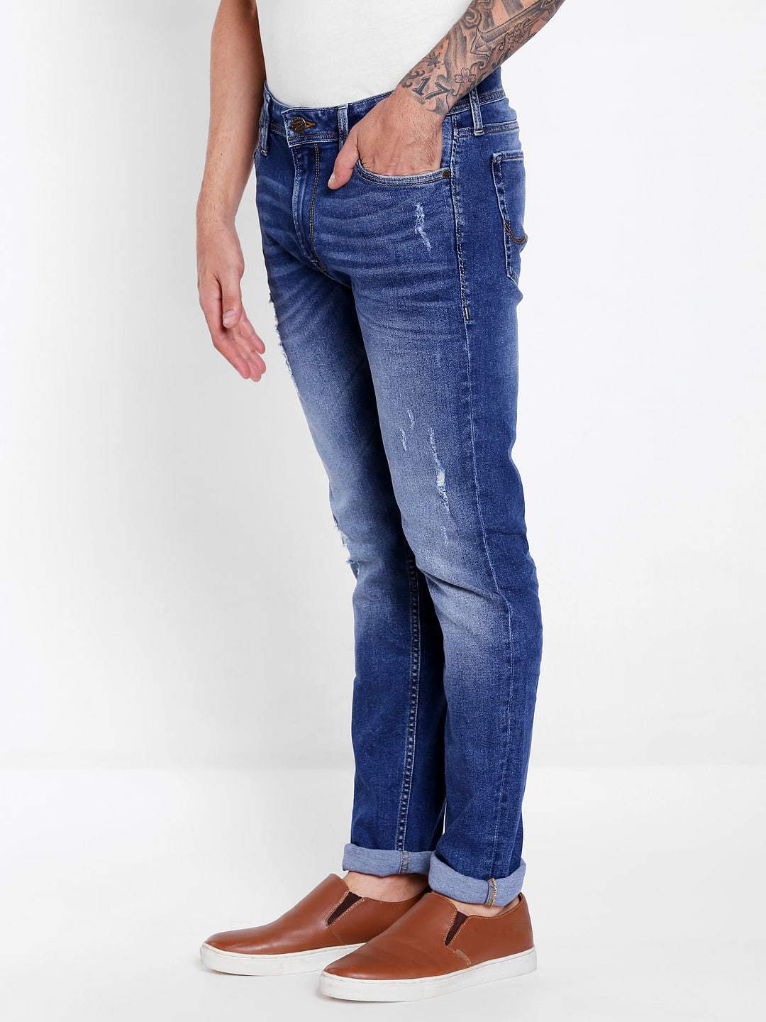 Dark Blue Distressed Skinny Jeans