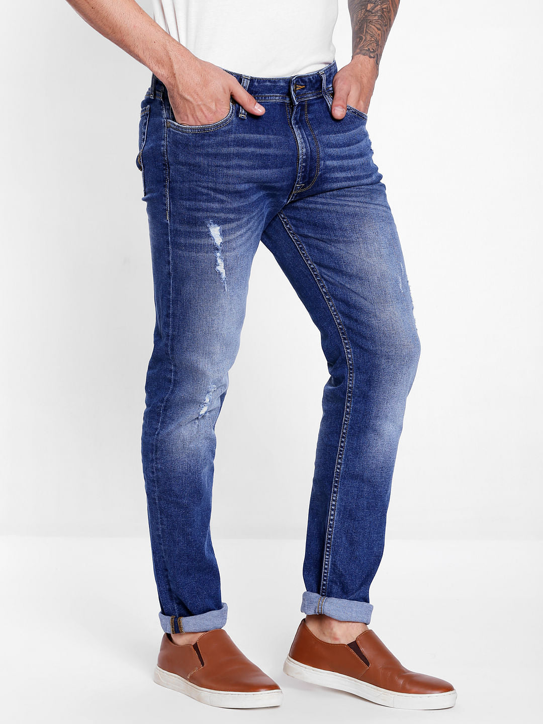 Dark Blue Distressed Skinny Jeans