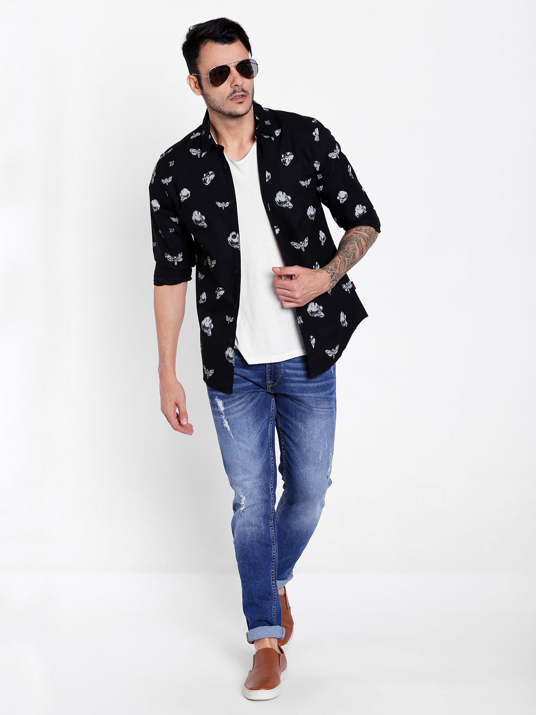 Dark Blue Distressed Skinny Jeans