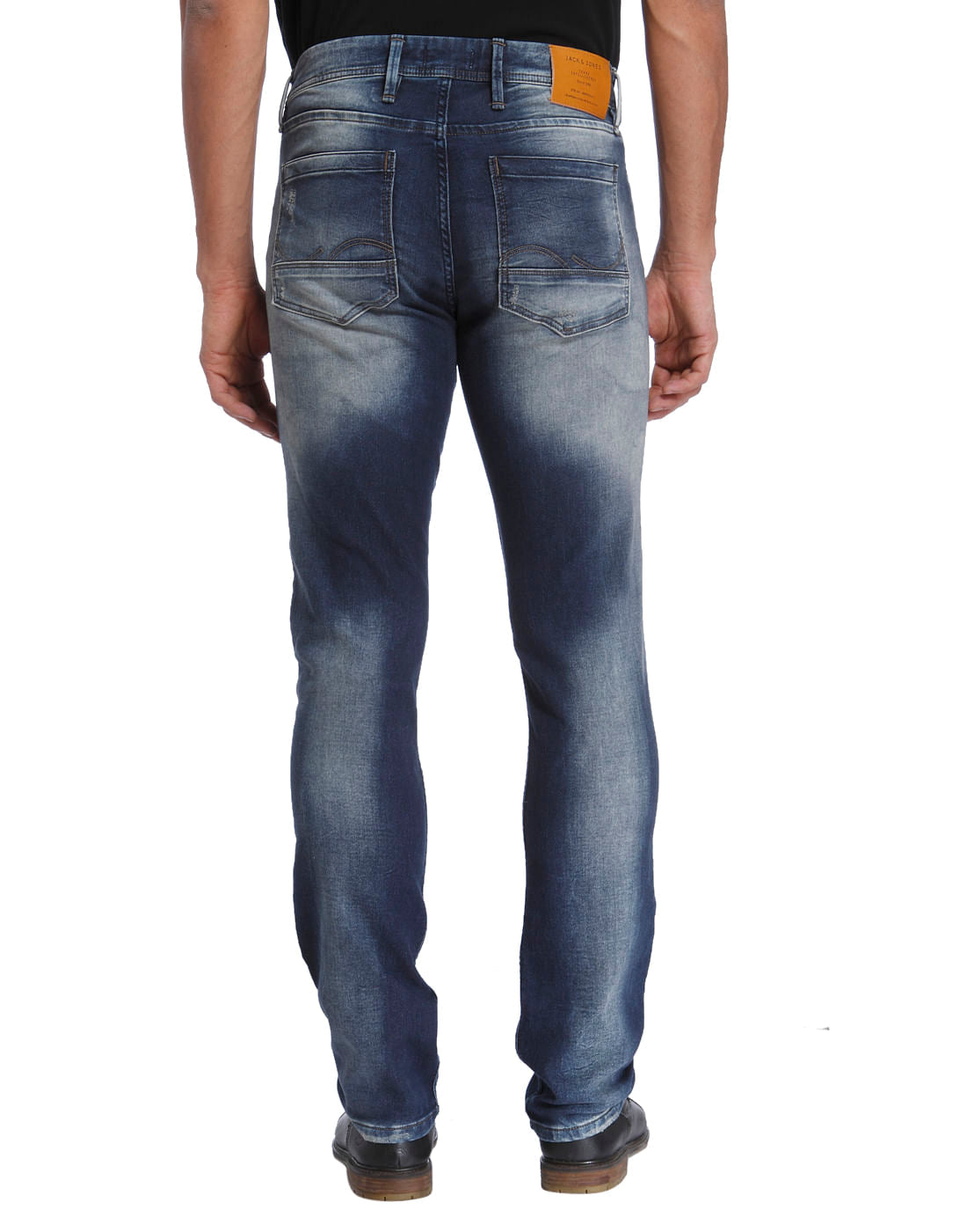 Blue Mild Distressed Mid Rise Regular Fit Jeans