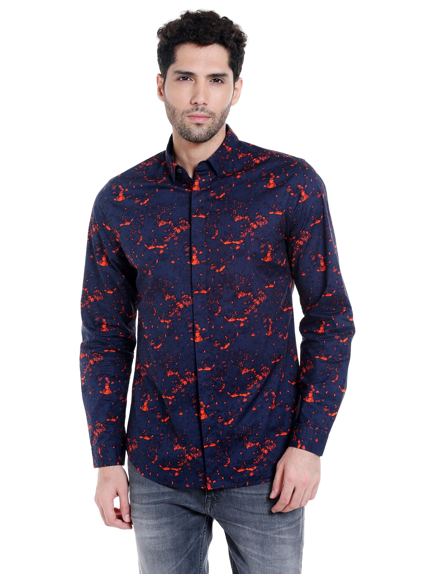 Blue Printed Slim Fit Shirt