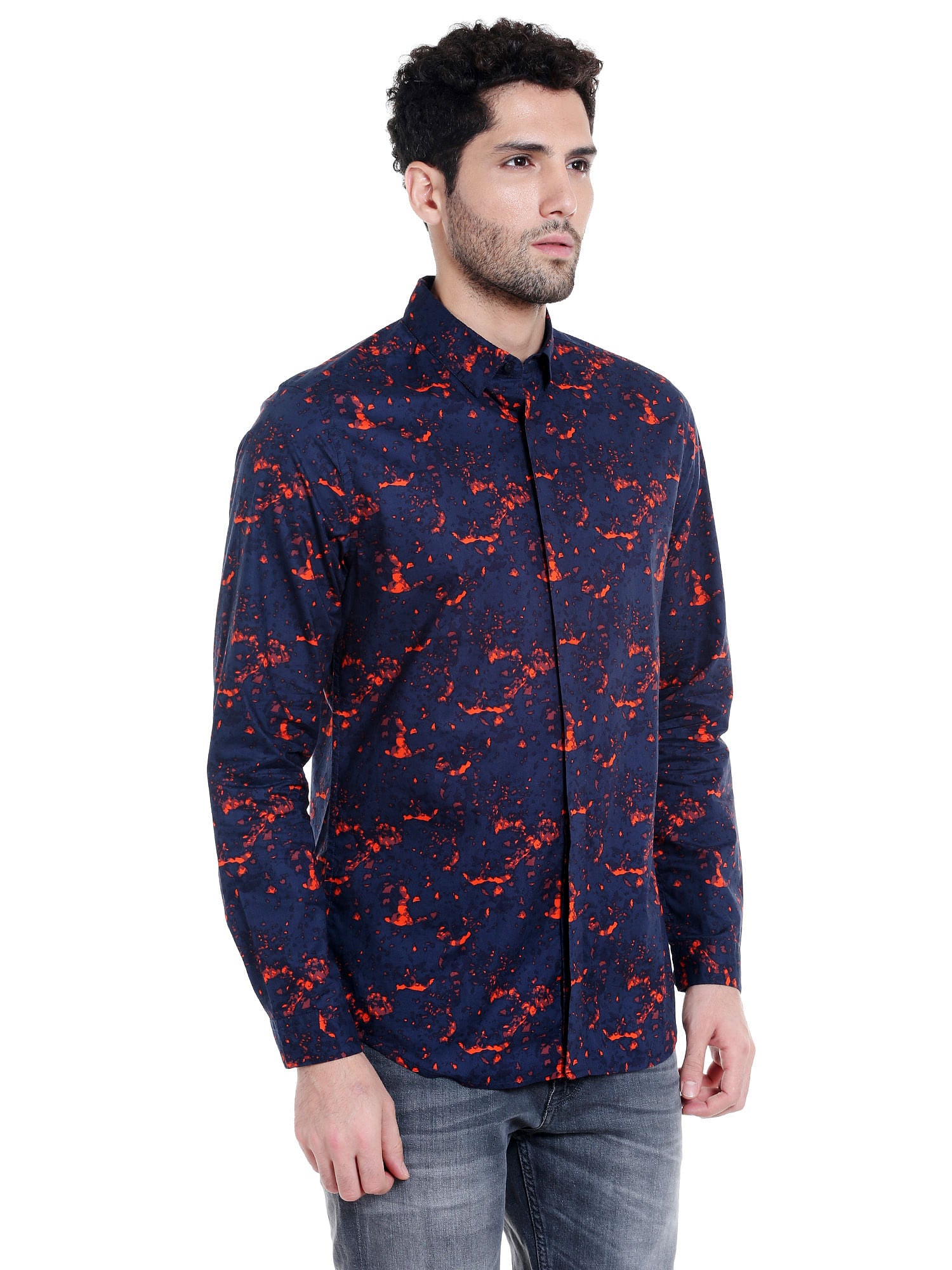 Blue Printed Slim Fit Shirt