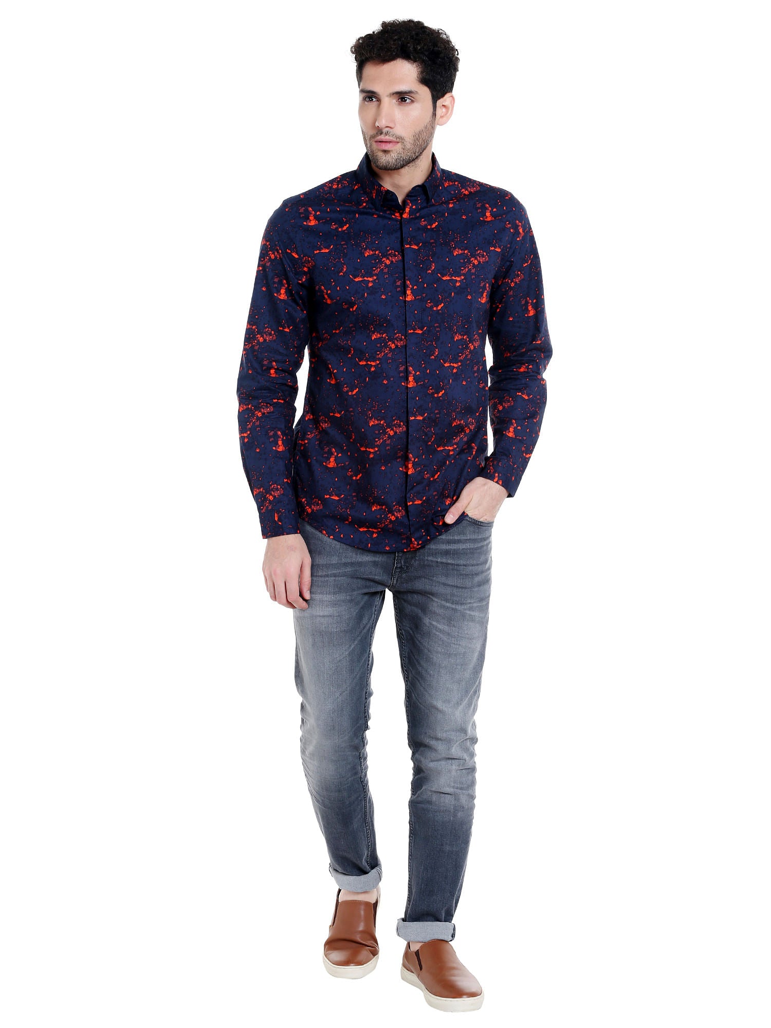 Blue Printed Slim Fit Shirt