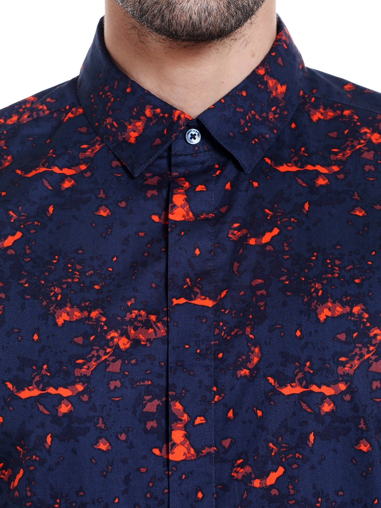 Blue Printed Slim Fit Shirt