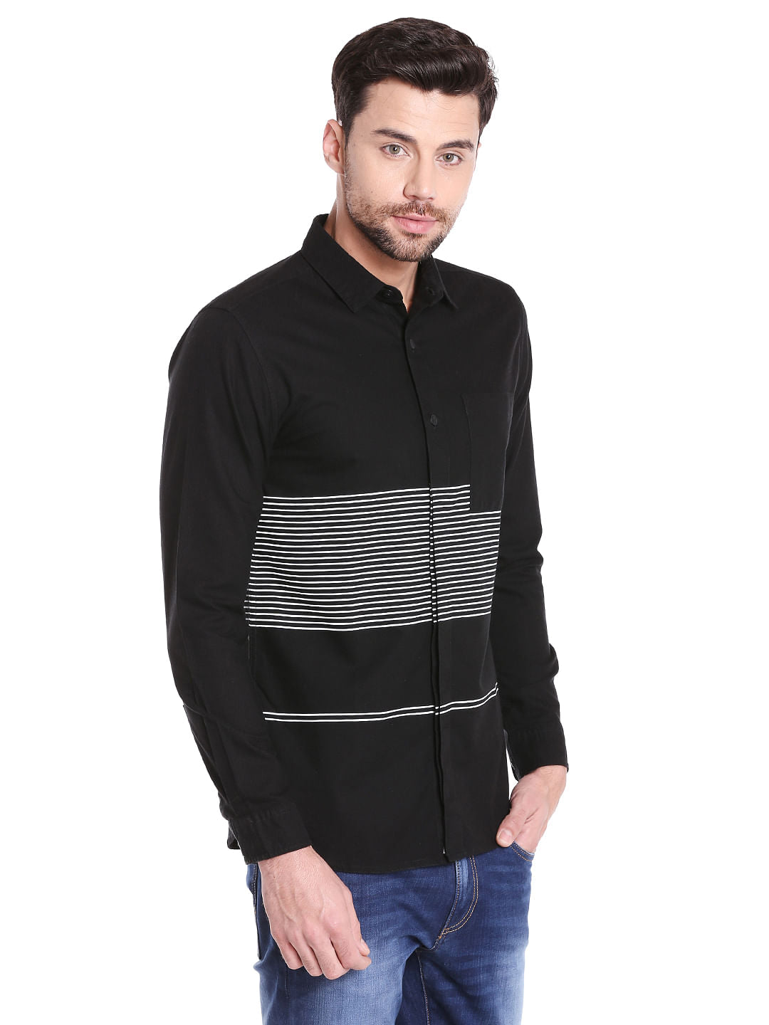 Black & White Stripes Slim Fit Shirt