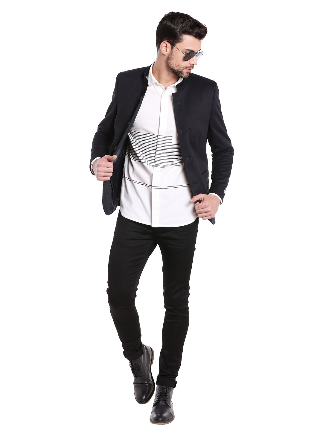 White With Black Stripes Slim Fit Shirt
