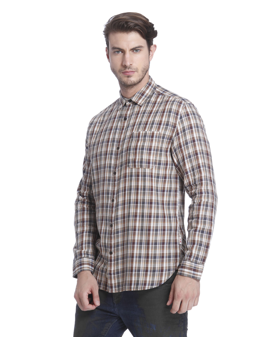 Brown Check Slim Fit Shirt
