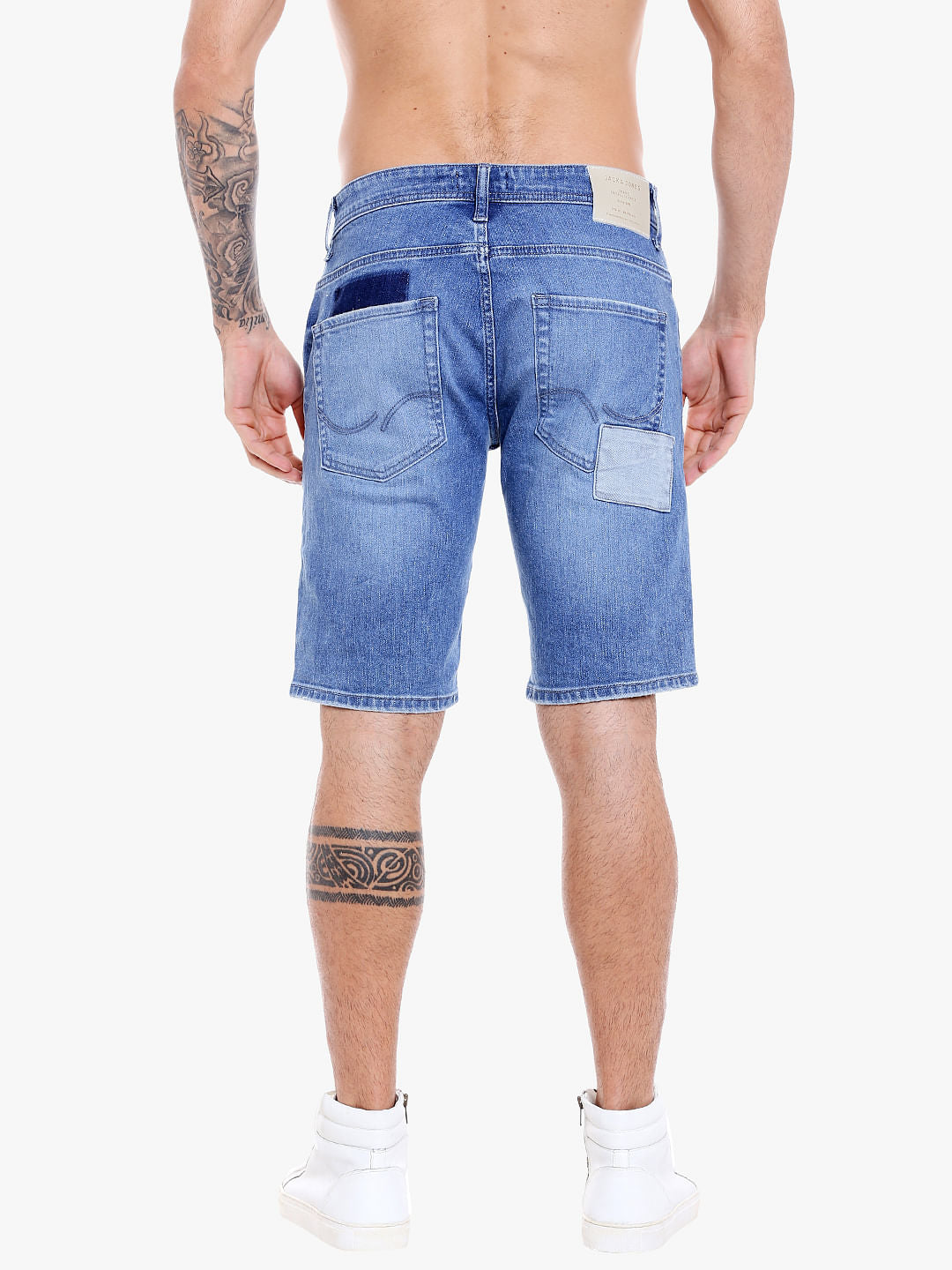 Light Blue Denim Patchwork Shorts