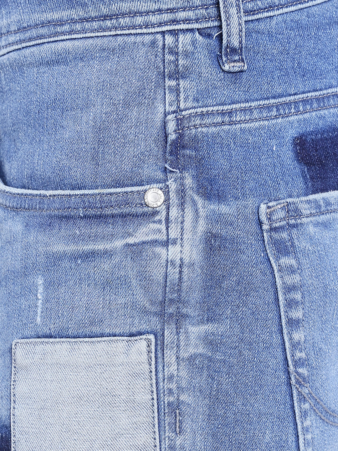 Light Blue Denim Patchwork Shorts