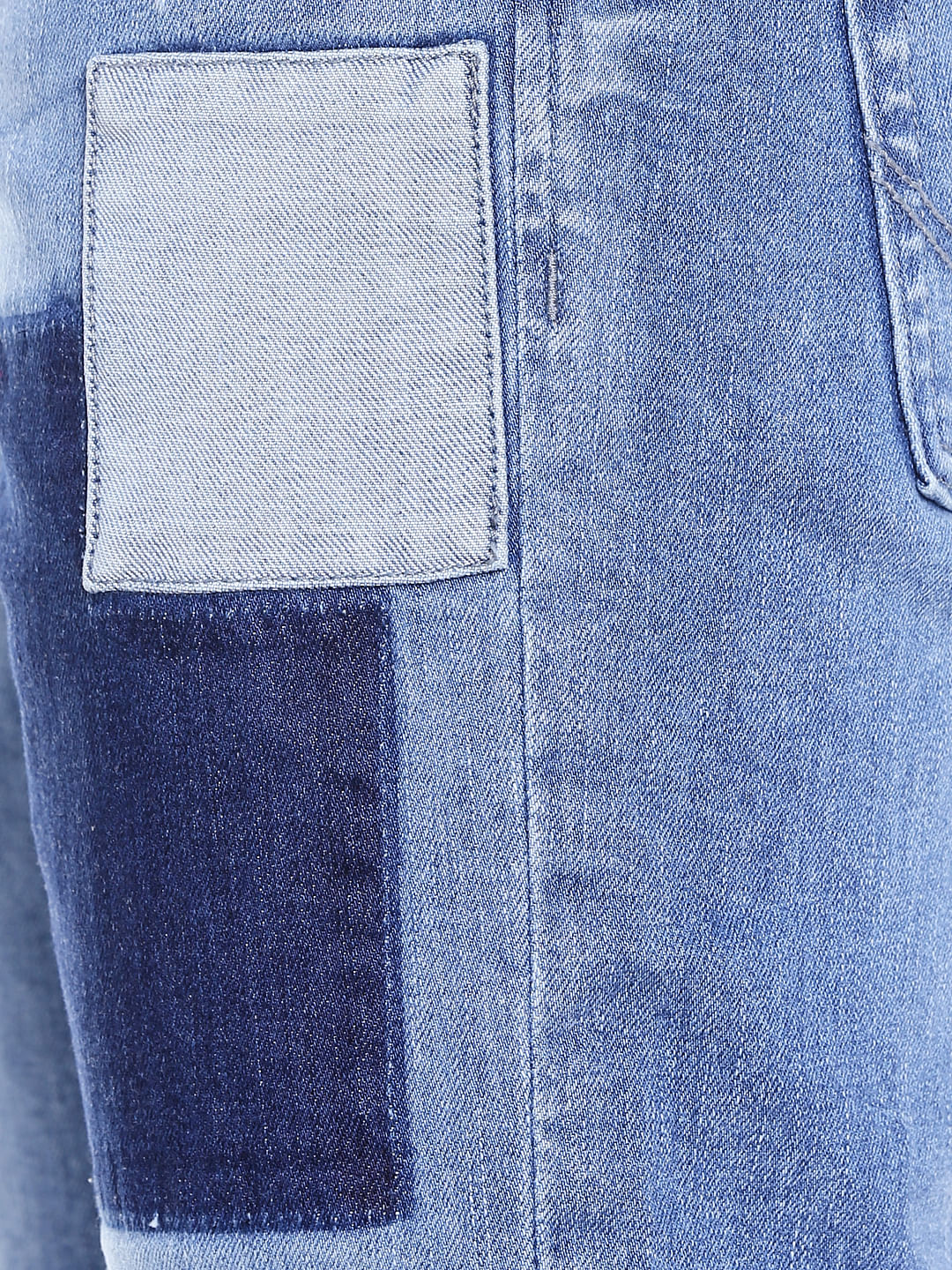 Light Blue Denim Patchwork Shorts