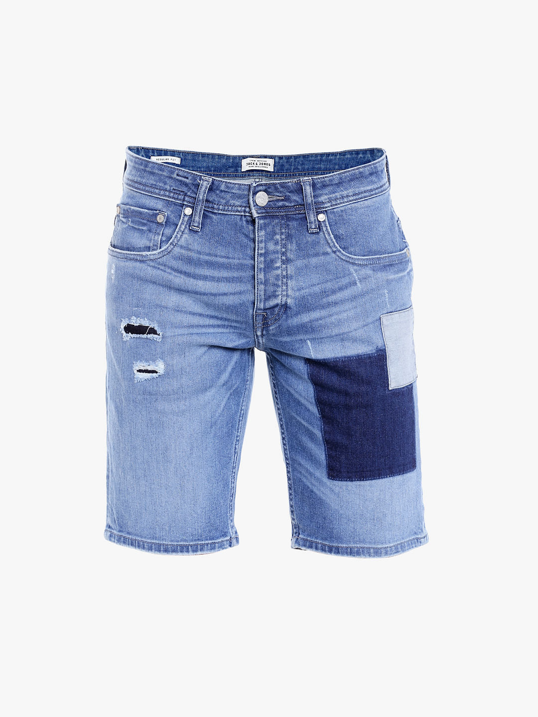 Light Blue Denim Patchwork Shorts