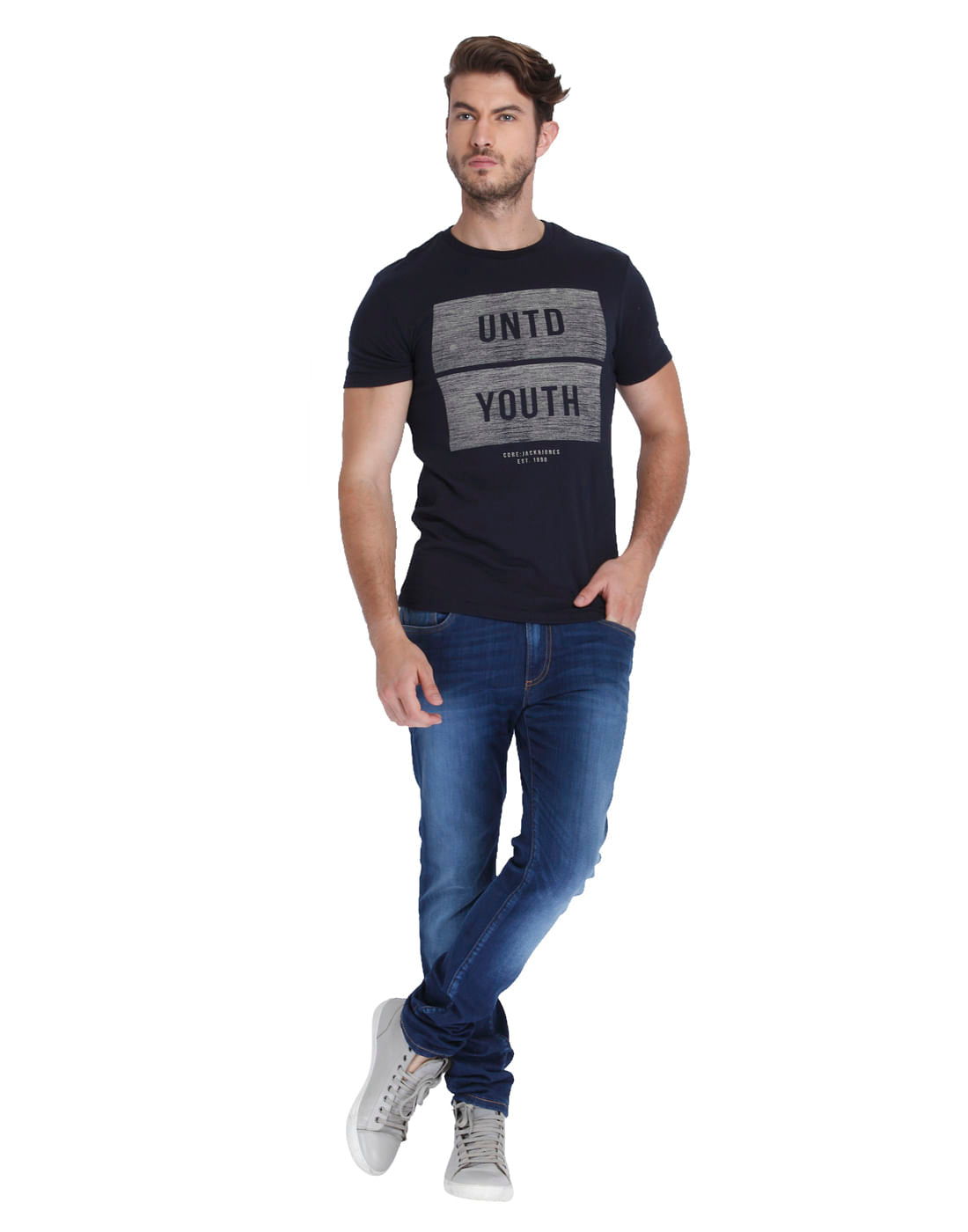 Dark Blue Graphic Print Crew Neck T-Shirt