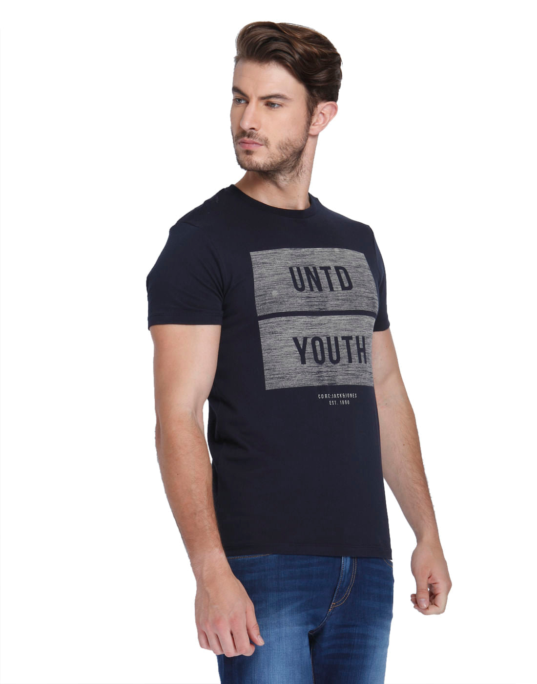 Dark Blue Graphic Print Crew Neck T-Shirt