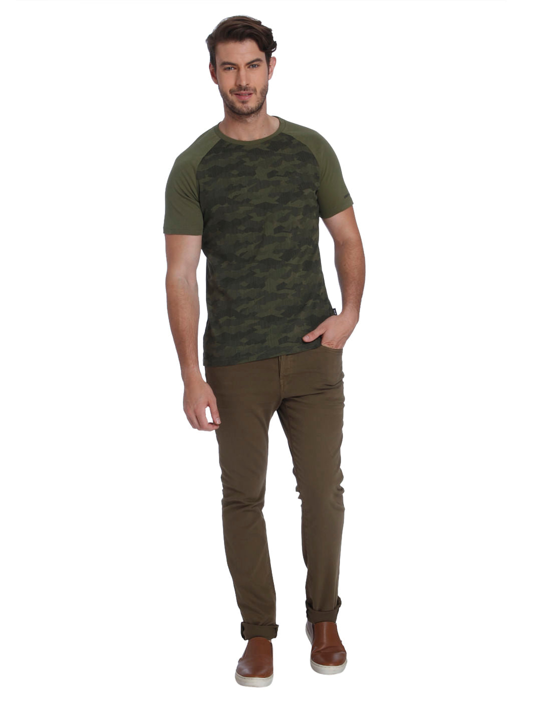 Olive Camo Print Crew Neck T-Shirt