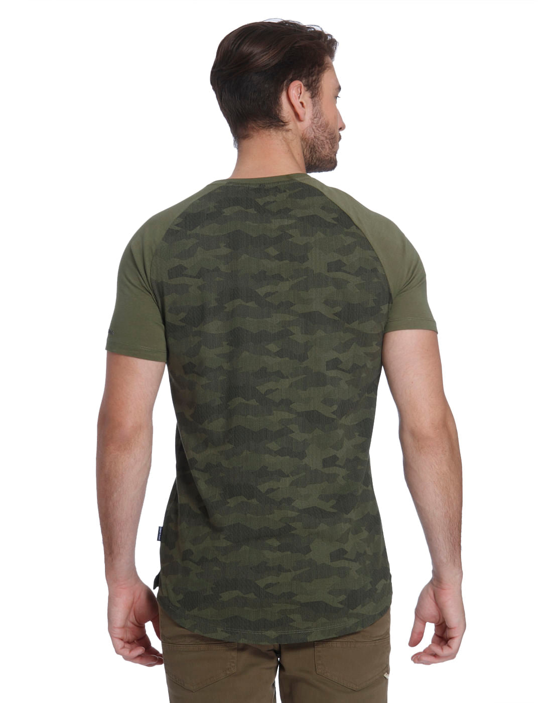 Olive Camo Print Crew Neck T-Shirt