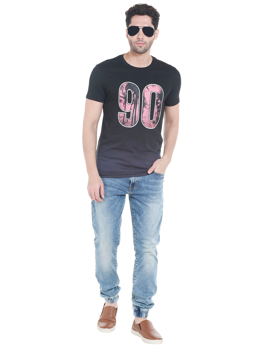 Black Graphic Print Crew Neck T-Shirt