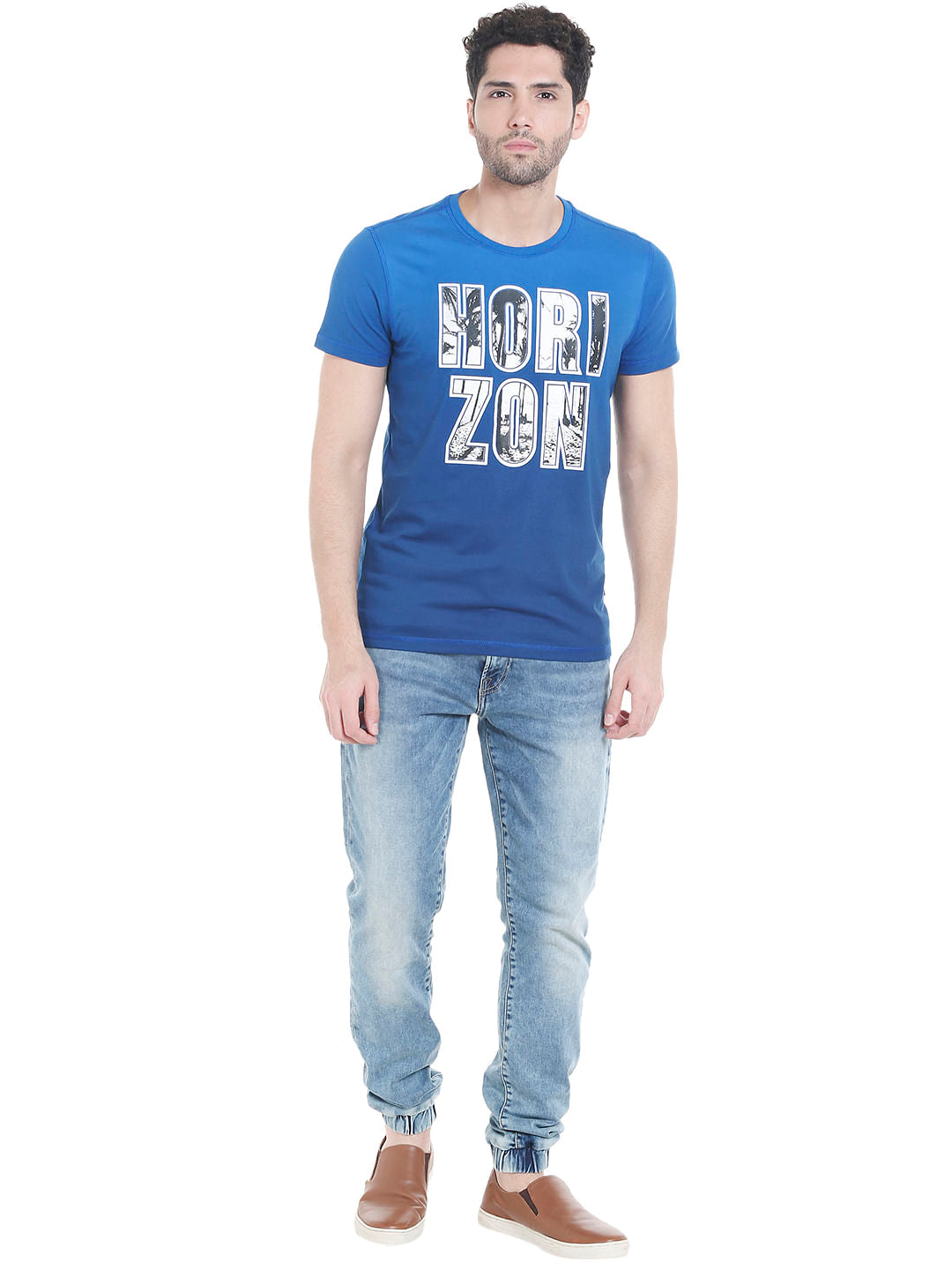 Blue Graphic Print Crew Neck T-Shirt