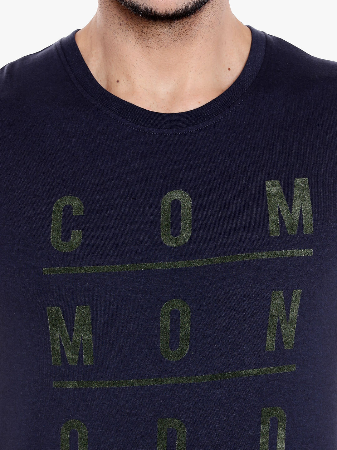 Dark Blue Slogan Print Crew Neck T-Shirt