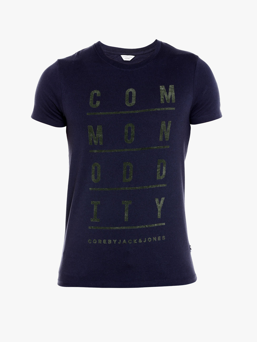 Dark Blue Slogan Print Crew Neck T-Shirt