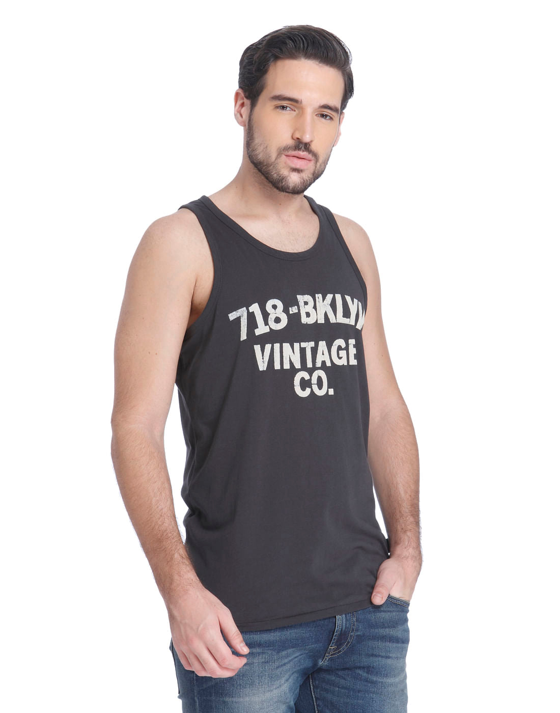 Black Graphic Print Tank Top