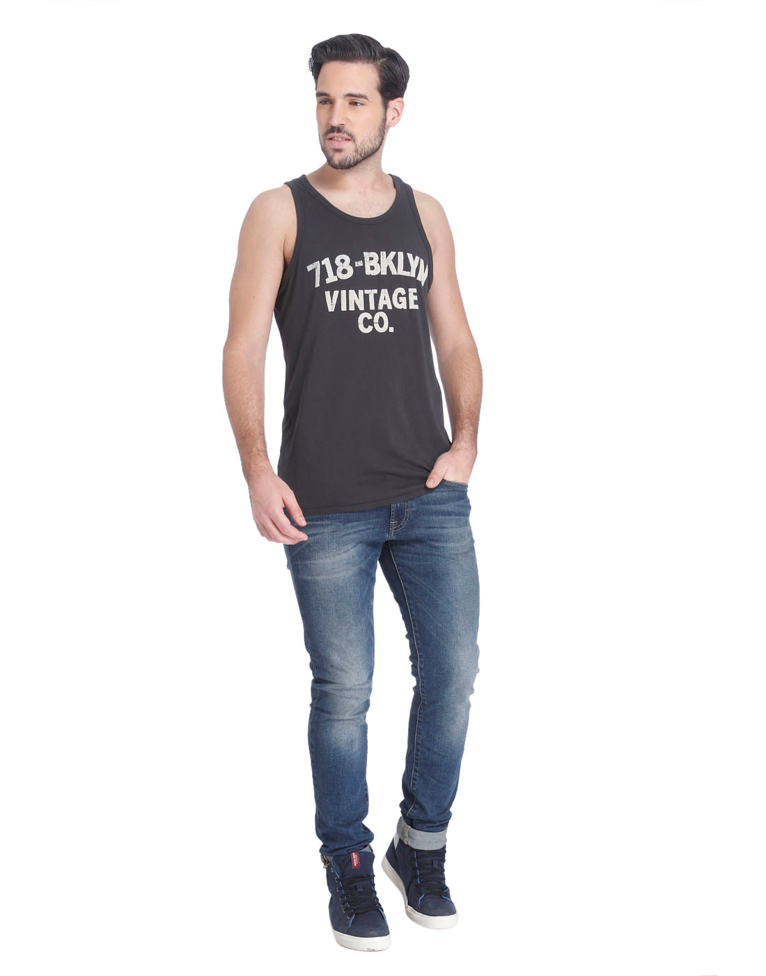 Black Graphic Print Tank Top