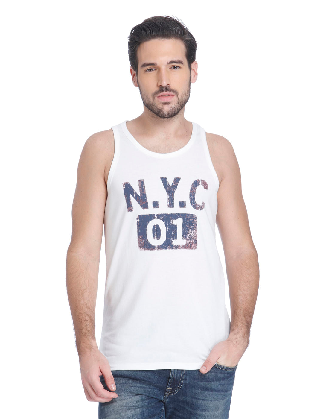 White Graphic Print Tank Top